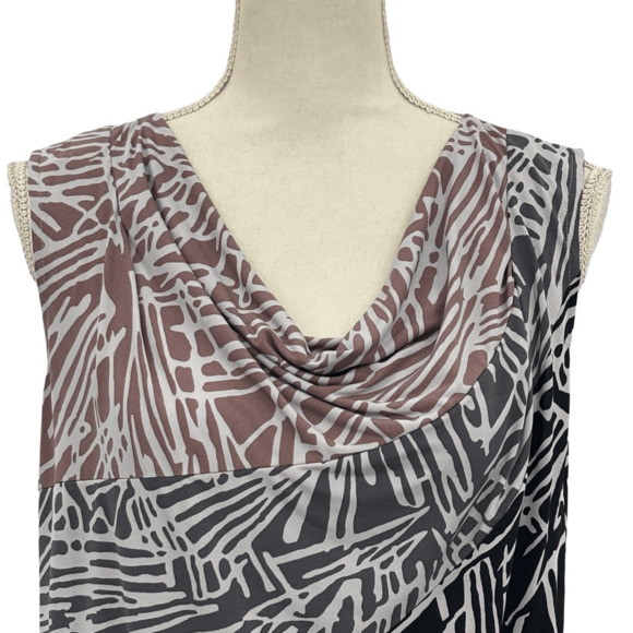 86. BCBG Max Azria Black Comb Geometric Cowl Neck Shift Mini Dress Small - Picture 3 of 11